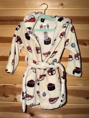 Children's Plush Sushi Hooded Robe - Cream